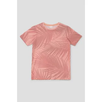 s.Oliver, Tricou cu imprimeu tropical, Roz somon, 158-164 CM