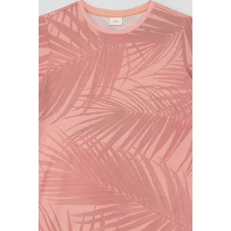 s.Oliver, Tricou cu imprimeu tropical, Roz somon, 158-164 CM