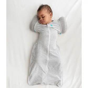 Sac de dormit de tranzitie pentru infasat si rostogolit Love to Dream Swaddle Up, alb si gri, L, 8.5-11kg, 1 TOG
