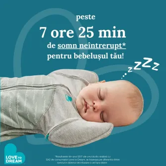 Sac de dormit pentru infasat bebelusi Love to Dream Swaddle Up, alb si gri, M, 6-8.5kg, 2,5 TOG
