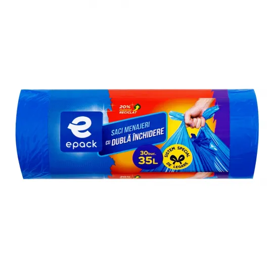 Saci menajeri cu dubla inchidere Epack, 35 L, rola 30 buc