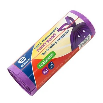 Saci menajeri Epack Funny Bunny, 35 l, 52 x 57 cm + 16 cm, 20 buc/rola, Mov
