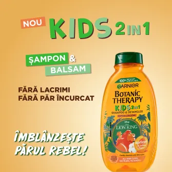 Sampon pentru copii Garnier Botanic Therapy Disney Kids cu ulei organic de caise si extract de flori de bumbac, 250 ml