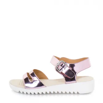 Sandale cu doua barete si talpa joasa, Release, Piele sintetica, 39, Roz metalic