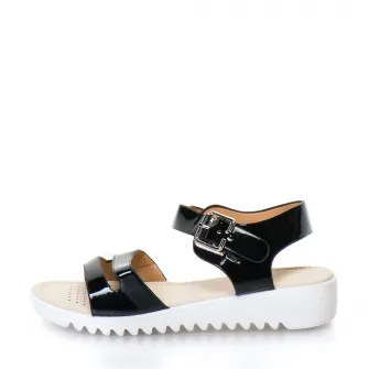 Sandale cu doua barete si talpa joasa, Release, Piele sintetica, 38, Negru