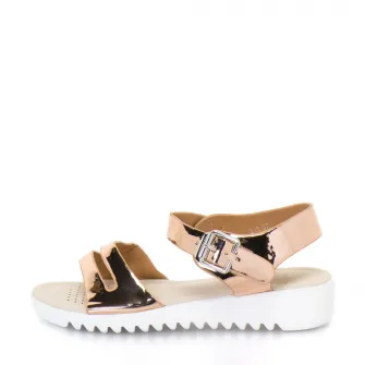 Sandale cu doua barete si talpa joasa, Release, Piele sintetica, 39, Auriu