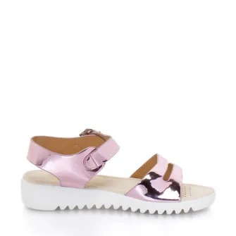 Sandale cu doua barete si talpa joasa, Release, Piele sintetica, 38, Roz metalic