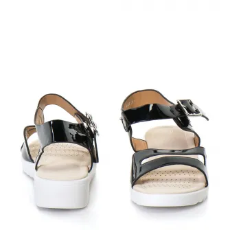 Sandale cu doua barete si talpa joasa, Release, Piele sintetica, 38, Negru