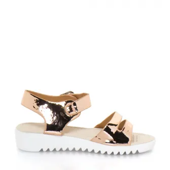 Sandale cu doua barete si talpa joasa, Release, Piele sintetica, 37, Auriu