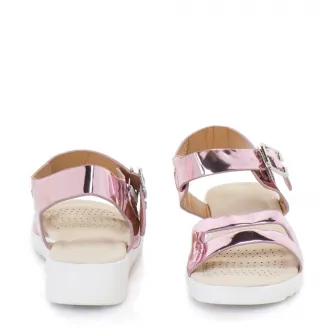 Sandale cu doua barete si talpa joasa, Release, Piele sintetica, 39, Roz metalic
