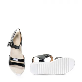 Sandale cu doua barete si talpa joasa, Release, Piele sintetica, 38, Negru