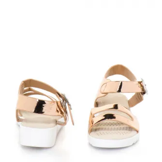 Sandale cu doua barete si talpa joasa, Release, Piele sintetica, 39, Auriu