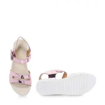 Sandale cu doua barete si talpa joasa, Release, Piele sintetica, 39, Roz metalic