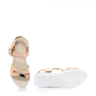 Sandale cu doua barete si talpa joasa, Release, Piele sintetica, 36, Auriu