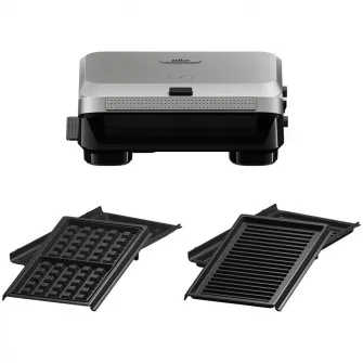 Sandwich-maker BRAUN SM5006, 800W, 2 seturi placi detasabile, invelis antiaderent premium, tava colectare grasime, argintiu-negru