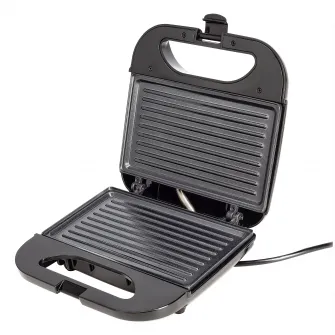 Sandwich maker Daewoo DSM20X, 800 W, placi neaderente, indicator luminos, maner Cool Touch, clapeta de blocare, Inox/Negru