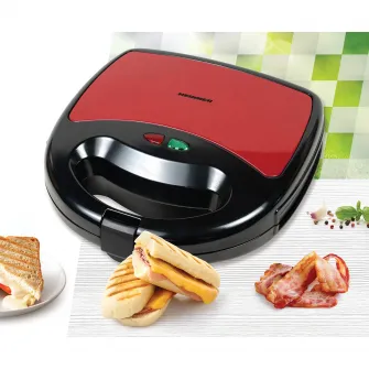 Sandwich maker Heinner Garnet 750 SM-K750BKRX, 750W, plite fixe, invelis antiaderent, capacitate: 2 sandwich-uri, Negru/Rosu
