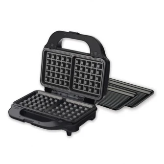 Сэндвичница Heinner SM-2H900BKS, 900 Вт, пластины XL, 2 съемные пластины с антипригарным покрытием: вафельница, гриль, черный/красный