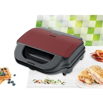 Сэндвичница Heinner SM-2H900BKS, 900 Вт, пластины XL, 2 съемные пластины с антипригарным покрытием: вафельница, гриль, черный/красный