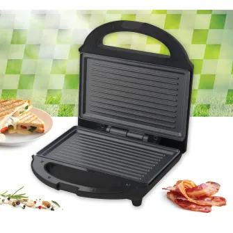 Sandwich maker Heinner SM-H700BK, 700 W, placi antiadezive fixe tip grill, Negru