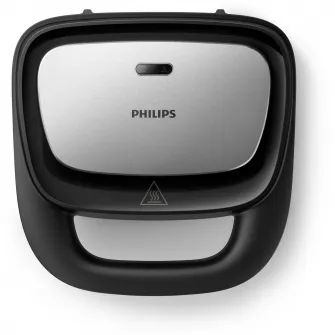 Sandwich-maker Philips HD2350/80 seria 3000, 750 W, Plite neaderente detasabile, Plitele de taiere si sigilare, 3 seturi de plite pentru panini, vafe si sandwich-uri, Leduri indicatoare, Sistem de blocare rapida, Comutator pornit/oprit, Negru