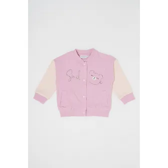Sarabanda, Bluza de trening cu maneci contrastante, Alb fildes, Roz pastel, 128 CM