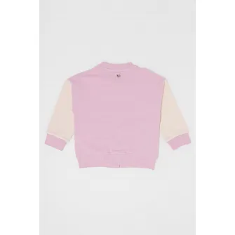 Sarabanda, Bluza de trening cu maneci contrastante, Alb fildes, Roz pastel, 128 CM