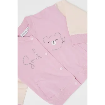 Sarabanda, Bluza de trening cu maneci contrastante, Alb fildes, Roz pastel, 128 CM
