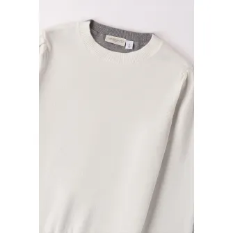 Sarabanda, Pulover reversibil din amestec de lana, Alb, Gri melange, 152 CM