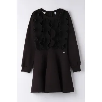 Sarabanda, Rochie evazata cu detaliu cu volane, Negru, 152 CM