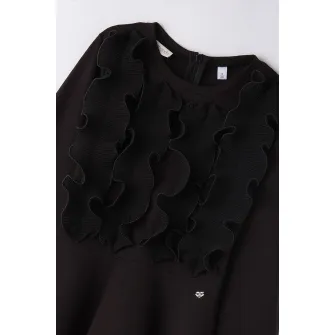 Sarabanda, Rochie evazata cu detaliu cu volane, Negru, 152 CM