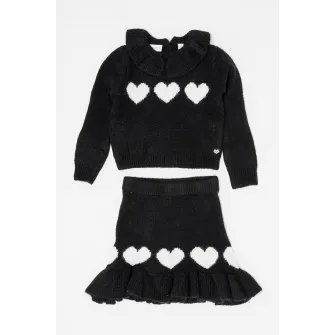 Sarabanda, Set de fusta si pulover cu model - 2 piese, Alb, Negru, 116 CM