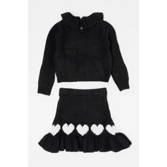 Sarabanda, Set de fusta si pulover cu model - 2 piese, Alb, Negru, 116 CM