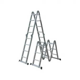 Scara aluminiu multifunctionala cu platforma Smart Storage 66351, 4 trepte, 4 tronsoane, 150 kg greutate maxima admisa, 470 cm inaltime maxima scara deschisa