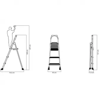 Scara otel pliabila simpla cu platforma 2+1 trepte Smart Stoarge 1501, 125 kg