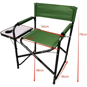 Scaun camping pliabil tip director cu masuta laterala Kring, otel, 46x83x79 cm, forest green