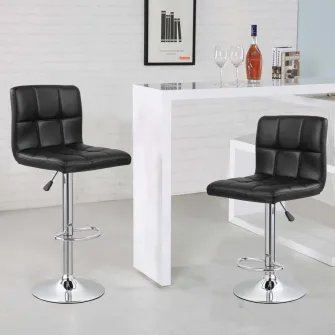 Scaun de bar cromat, Kring 54, Piele Ecologica, Negru
