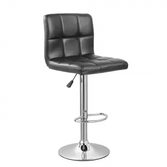 Scaun de bar cromat, Kring 54, Piele Ecologica, Negru