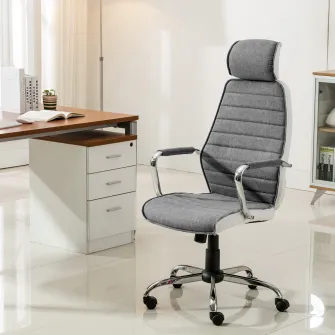 Scaun de birou ergonomic Kring Walter, cu tetiera, stofa + piele ecologica, Gri