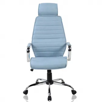 Scaun de birou ergonomic Kring Walter, cu tetiera, stofa + piele ecologica, Albastru deschis