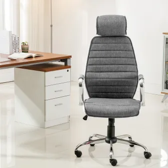 Scaun de birou ergonomic Kring Walter, cu tetiera, stofa + piele ecologica, Gri
