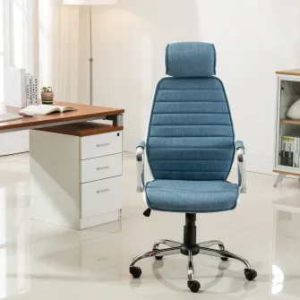 Scaun de birou ergonomic Kring Walter, cu tetiera, stofa + piele ecologica, Albastru deschis