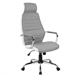 Scaun de birou ergonomic Kring Walter, cu tetiera, stofa + piele ecologica, Gri