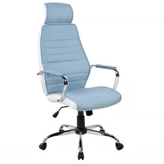 Scaun de birou ergonomic Kring Walter, cu tetiera, stofa + piele ecologica, Albastru deschis