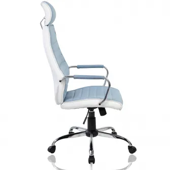 Scaun de birou ergonomic Kring Walter, cu tetiera, stofa + piele ecologica, Albastru deschis