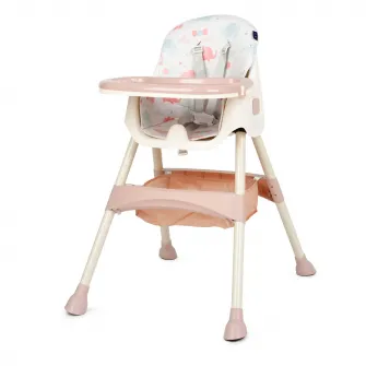 Scaun de masa 2 in 1 pentru bebelusi si copii pliabil Juju Eat&Smile, 6 luni-3 ani, transformabil, husa detasabila, tavita dubla, cos de depozitare, Pink-Elephants