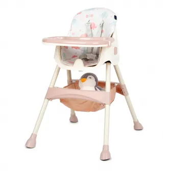 Scaun de masa 2 in 1 pentru bebelusi si copii pliabil Juju Eat&Smile, 6 luni-3 ani, transformabil, husa detasabila, tavita dubla, cos de depozitare, Pink-Elephants