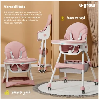Scaun de masa 2 in 1, pliabil, roz, U-Grow