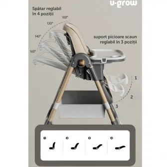 Scaun de masa cu inaltime reglabila, spatar ajustabil in 4 pozitii, pliabil, brown, U-Grow