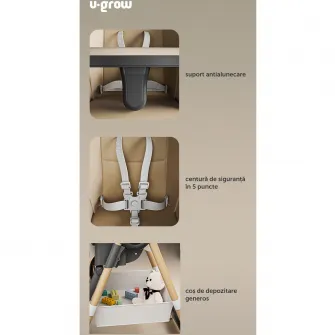 Scaun de masa cu inaltime reglabila, spatar ajustabil in 4 pozitii, pliabil, brown, U-Grow